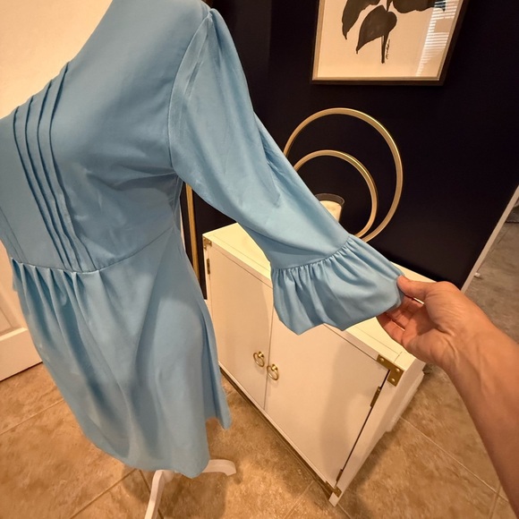 Ice Silk Blue Women's Dress ruffle sleeve dress. Size medium. - Picture 2 of 8